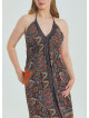 V Neck Backless Halter Neck Coffee Plus Size Dress 4662